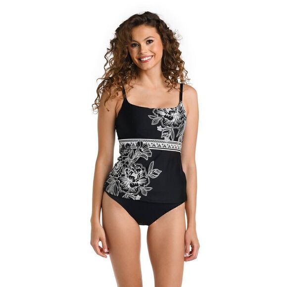 LA BLANCA Size 12 Shadow Floral Lingerie Strap Tankini NWT - Picture 1 of 9